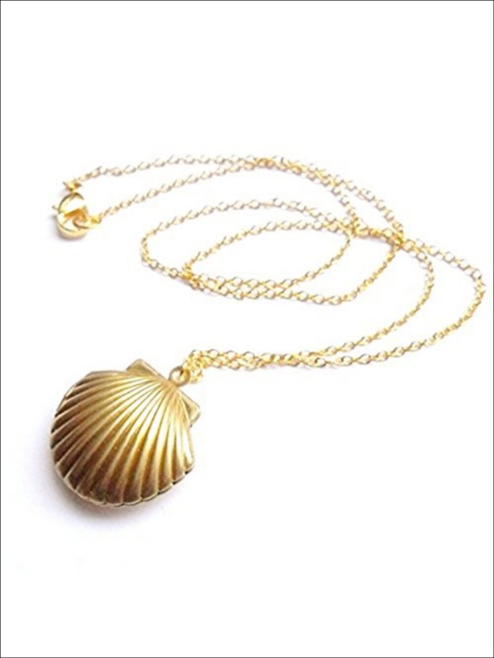 Gold Plated Shell Locket Necklace 24in Handmade Beach Mermaid Pendant